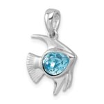 Sterling Silver Rhodium-plated Polished Crystal Angel Fish Pendant - Image 4