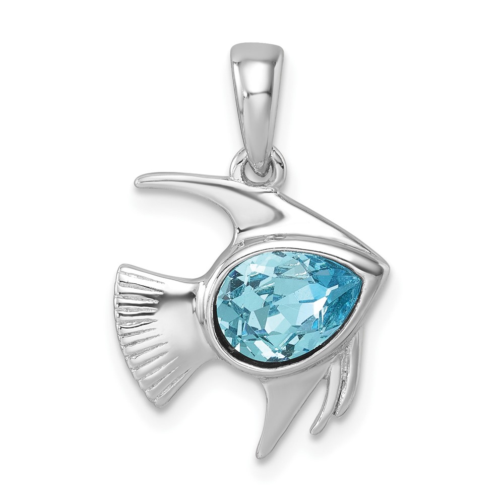 PLP-811.jpg Sterling Silver Rhodium-plated Polished Crystal Angel Fish Pendant - Image 1