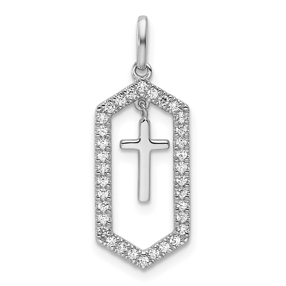 PM10073-020-WAA.jpg 14K White Gold Polished 1/5 carat Diamond Framed Dangle Cross Pendant - Image 1