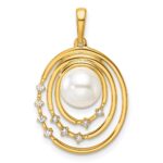 14K Polished 1/15 carat Diamond and White Freshwater Cultured Pearl Ovals Pendant