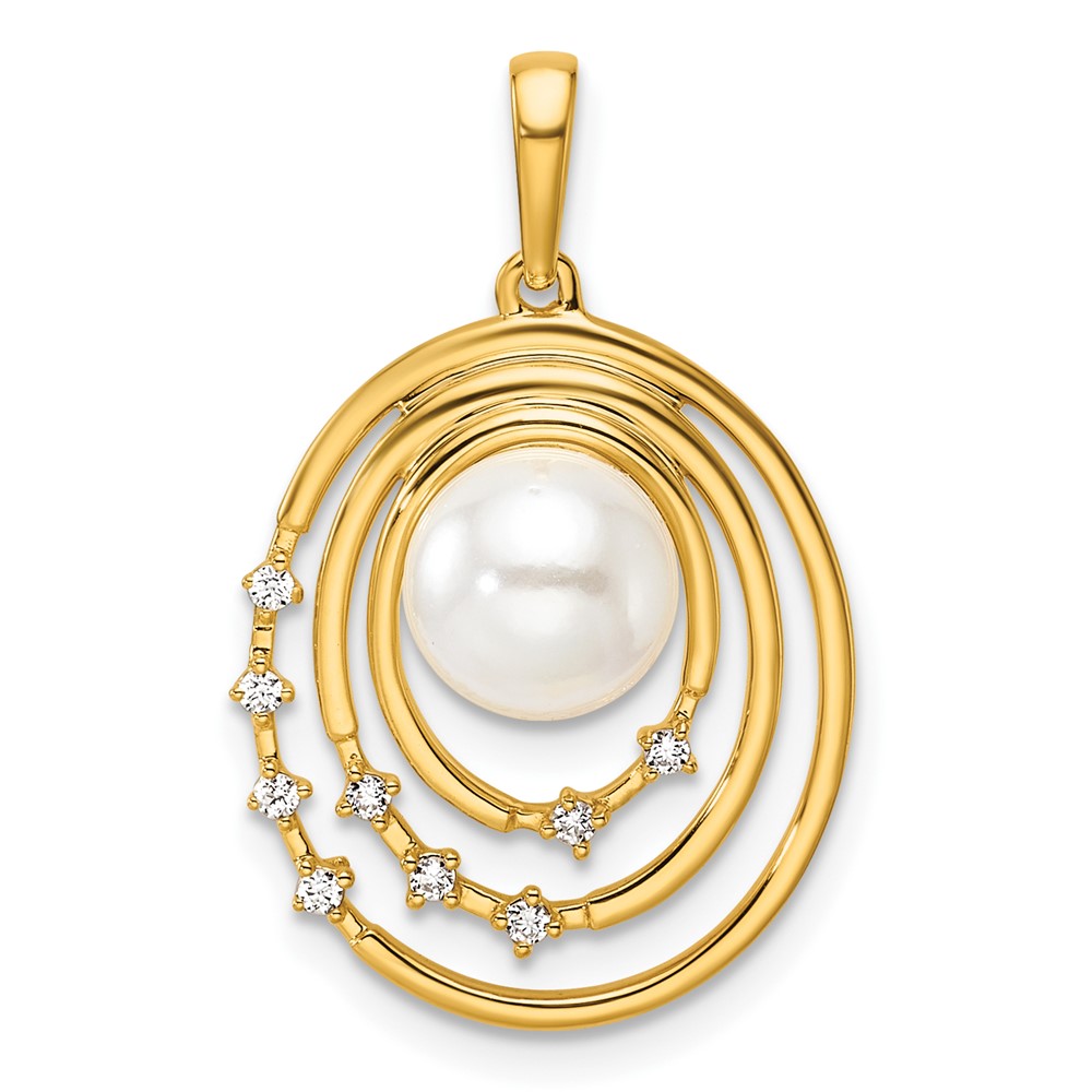 PM10174-007-YAA.jpg 14K Polished 1/15 carat Diamond and White Freshwater Cultured Pearl Ovals Pendant - Image 1