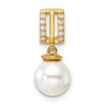 14K Polished 1/20 carat Diamond and White Freshwater Cultured Pearl Chain Slide