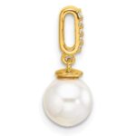 14K Polished 1/20 carat Diamond and White Freshwater Cultured Pearl Chain Slide - Image 2