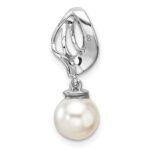 14K White Gold Polished 1/10 carat Diamond and White Freshwater Cultured Pearl Chain Slide - Image 3