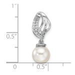 14K White Gold Polished 1/10 carat Diamond and White Freshwater Cultured Pearl Chain Slide - Image 4