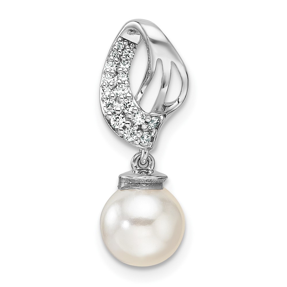 PM10181-010-WAA.jpg 14K White Gold Polished 1/10 carat Diamond and White Freshwater Cultured Pearl Chain Slide - Image 1