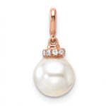14K Rose Gold Polished 1/20 carat Diamond and White Freshwater Cultured Pearl Pendant - Image 3