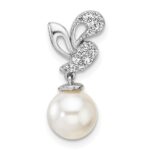 14K White Gold Polished 1/10 carat Diamond and White Freshwater Cultured Pearl Chain Slide