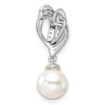 14K White Gold Polished 1/10 carat Diamond and White Freshwater Cultured Pearl Chain Slide - Image 3