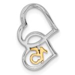 14K Two-tone Polished 1/15 carat Diamond Quinceanera 15 Double Heart Chain Slide - Image 3