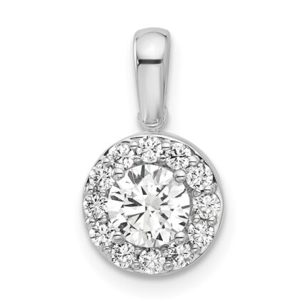 14k White Gold 3/4 carat Lab Grown Diamond VS/SI+ G+ Round Complete Halo Pendant