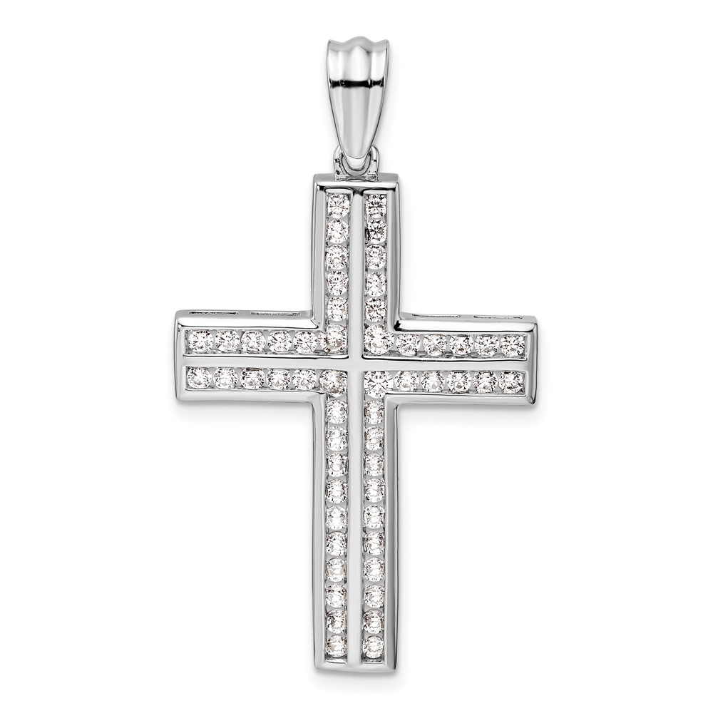 PM10256-100-WAA.jpg 14k White Gold 1 carat Lab Grown Diamond VS/SI+ G+ Complete Double Cross Pendant - Image 1