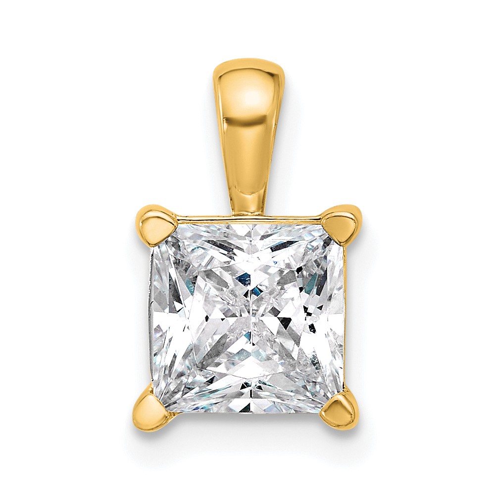PM10291-250-YAA.jpg 14k 2 1/2 carat Lab Grown Diamond VS+ F+ Princess Complete Four Prong Pendant - Image 1