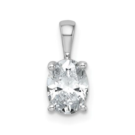 14k White Gold 1 carat Lab Grown Diamond VS+ F+ Oval Complete Four Prong Pendant