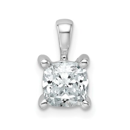 14k White Gold 1 carat Lab Grown Diamond VS+ F+ Cushion Complete Four Prong Pendant