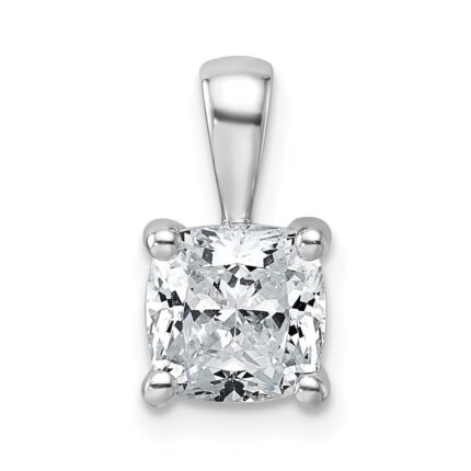 14k White Gold 1 1/2 carat Lab Grown Diamond VS+ F+ Cushion Complete Four Prong Pendant