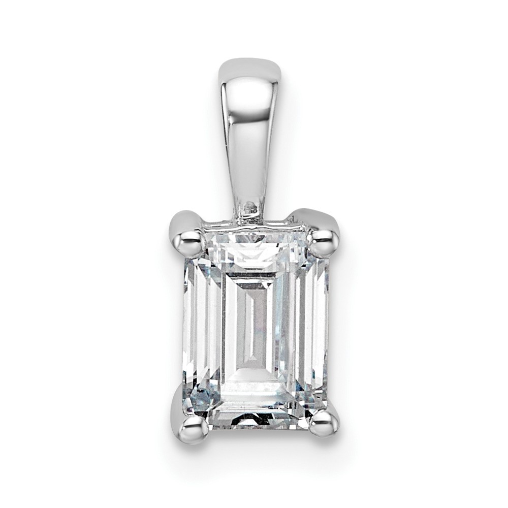 PM10295-100-WAA-1.jpg 14k White Gold 1 carat Lab Grown Diamond VS/SI+ G+ Emerald Complete Four Prong Pendant - Image 1