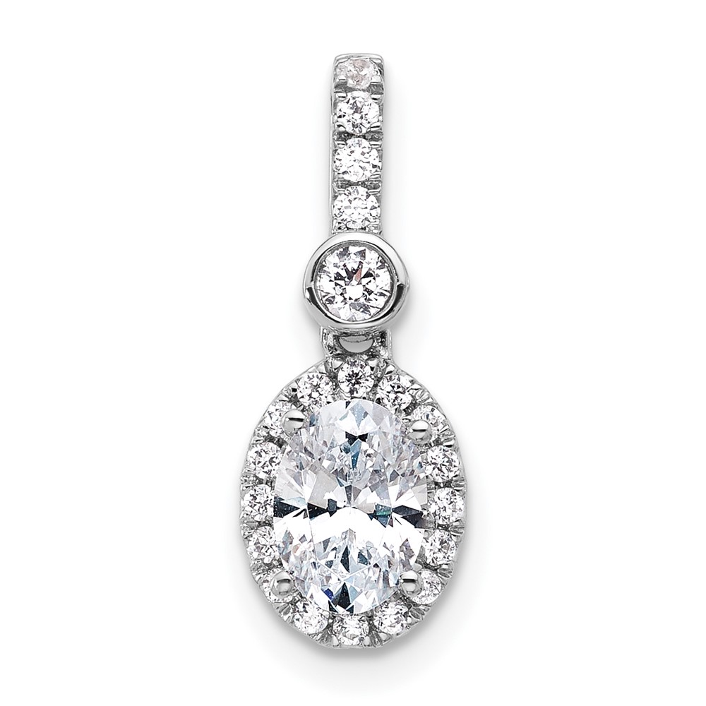 PM10298-075-WAA.jpg 14k White Gold 1 carat Lab Grown Diamond VS/SI+ G+ Oval Complete Halo Pendant - Image 1