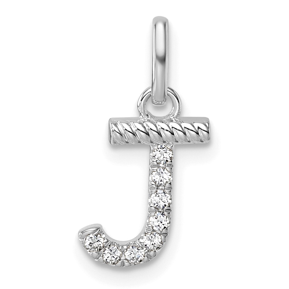 PM10732J-WA.jpg 14k White Gold Twisted .07 ct. Diamond Initial J Charm - Image 1