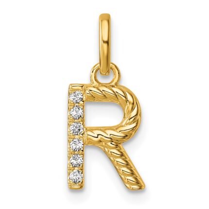 14k Twisted .05 ct. Diamond Initial R Charm