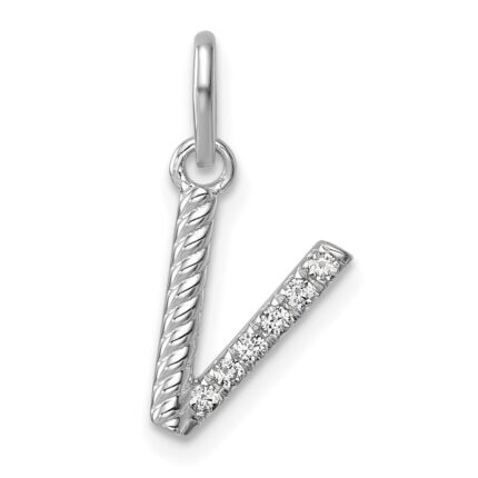 14k White Gold Twisted .05 ct. Diamond Initial V Charm