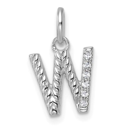 14k White Gold Twisted .05 ct. Diamond Initial W Charm