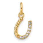 14k Polished 1/15 carat Diamond Beaded Horseshoe Pendant