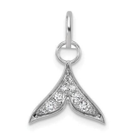 14K White Gold Polished Diamond Whale Tail Charm