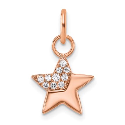 14K Rose Gold Polished 1/10 carat Diamond Star Charm