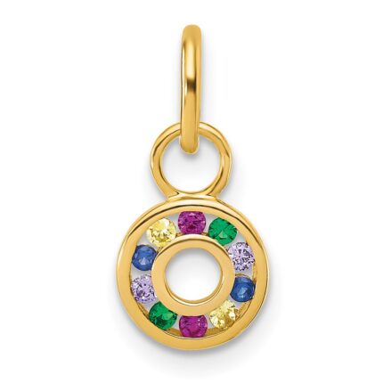14K Polished Diamond Multi-color CZ Circle Charm