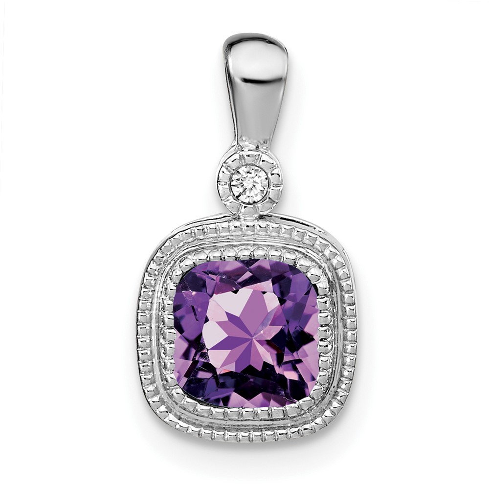 PM3665-AM-001-WA.jpg 14k White Gold 6mm Cushion Amethyst and Diamond Pendant - Image 1
