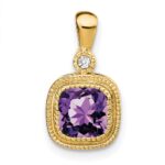 14k 6mm Cushion Amethyst and Diamond Pendant