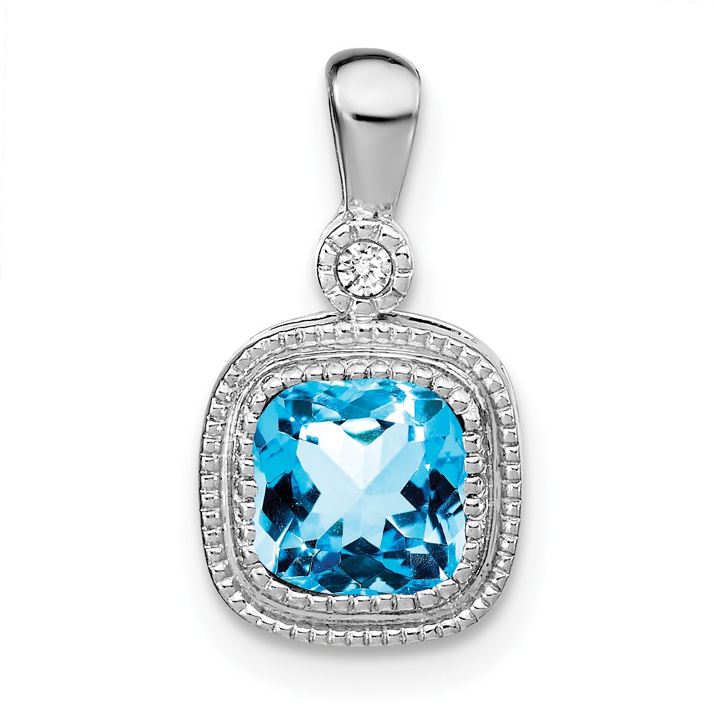 PM3665-BT-001-WA.jpg 14k White Gold 6mm Cushion Blue Topaz and Diamond Pendant - Image 1