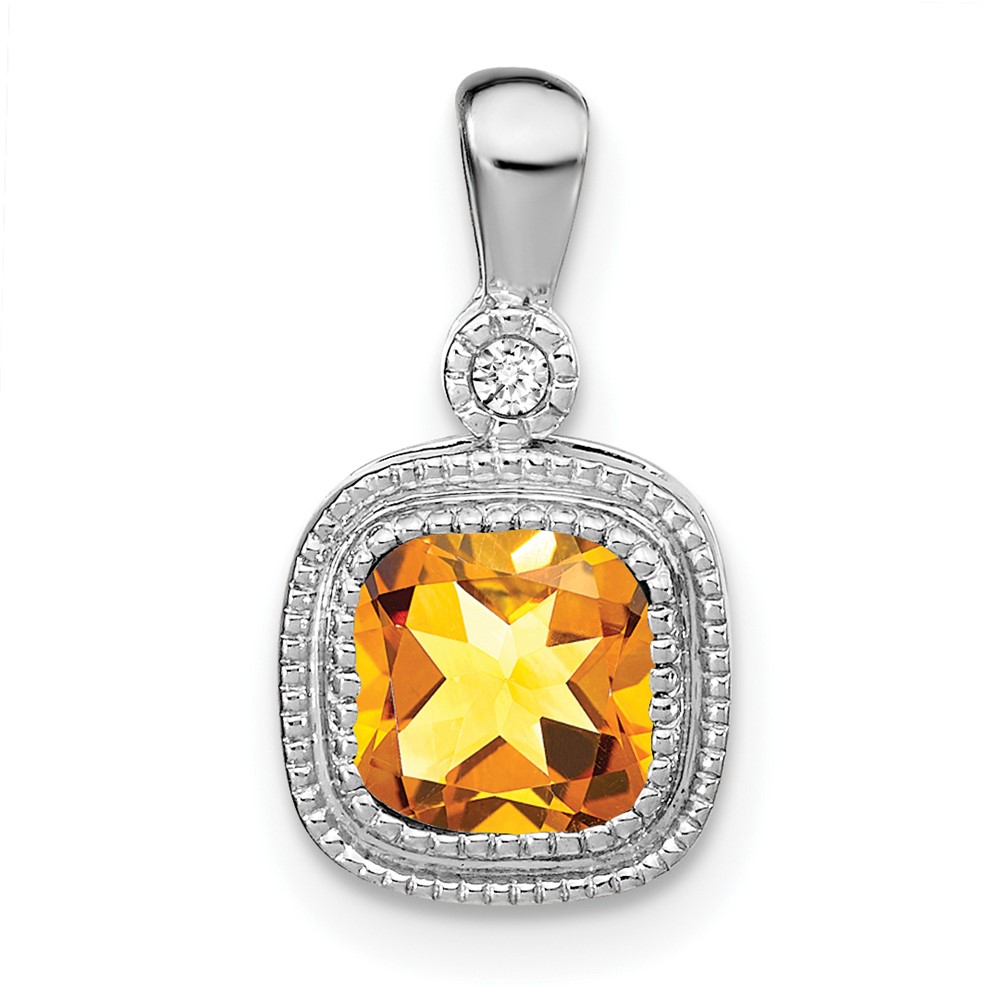 PM3665-CI-001-WA.jpg 14k White Gold 6mm Cushion Citrine and Diamond Pendant - Image 1