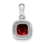 14k White Gold 6mm Cushion Garnet and Diamond Pendant - Image 4