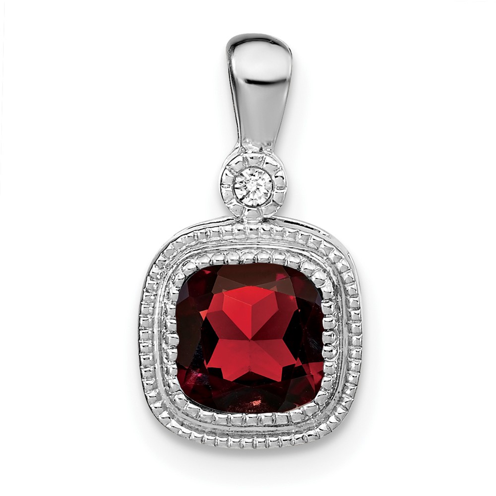 PM3665-GA-001-WA.jpg 14k White Gold 6mm Cushion Garnet and Diamond Pendant - Image 1