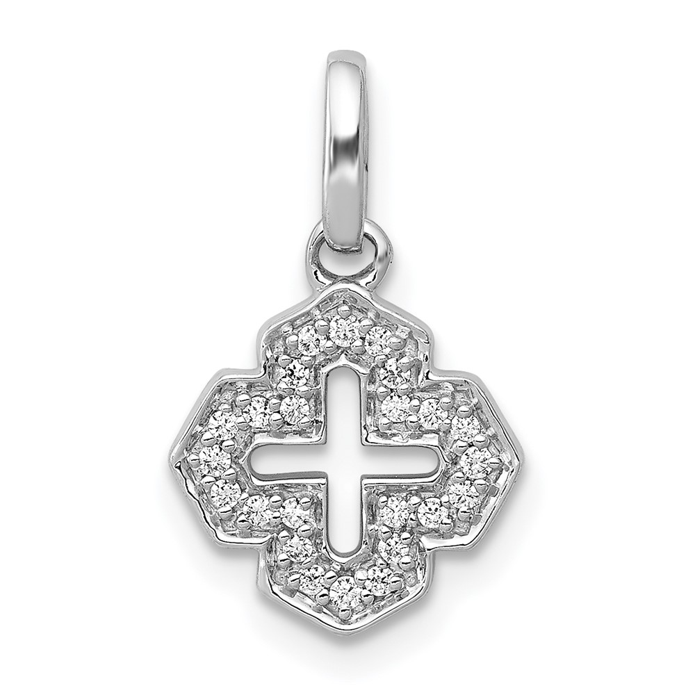 PM3699-010-WA.jpg 14k White Gold 1/10 carat Diamond Fancy Cross Pendant - Image 1