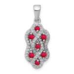 14k White Gold 1/4 carat Diamond and .32 Ruby Fancy Twist Pendant