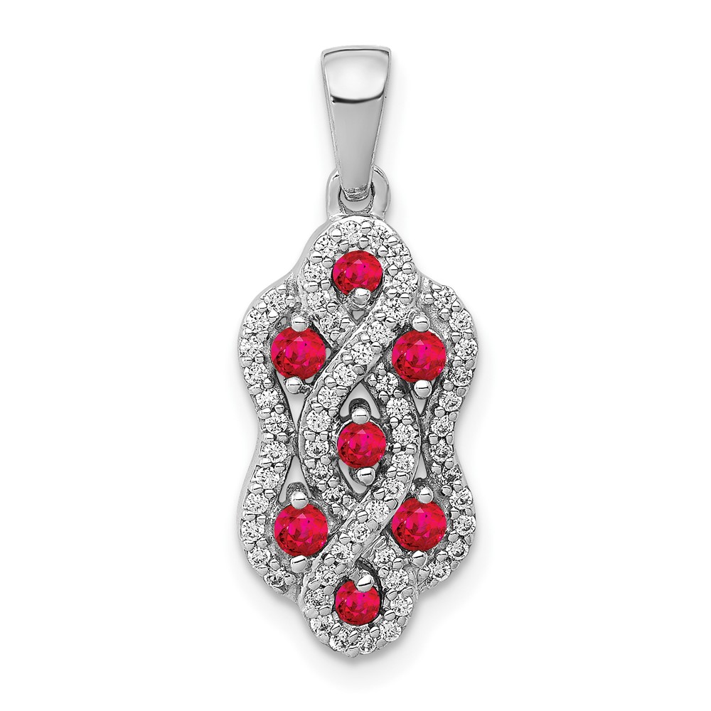 PM3845-RU-025-WA.jpg 14k White Gold 1/4 carat Diamond and .32 Ruby Fancy Twist Pendant - Image 1
