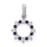 14k White Gold Diamond and .08 Amethyst Fancy Circle Pendant