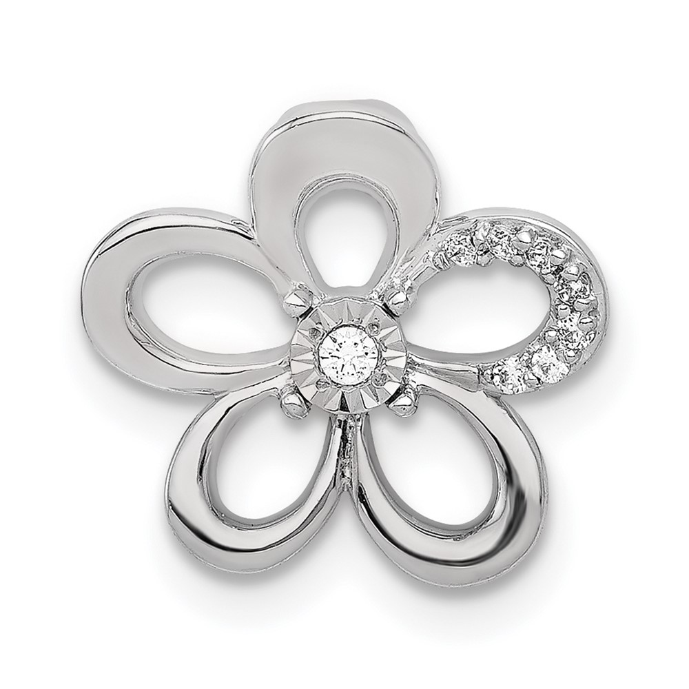 PM3981-004-WA.jpg 14k White Gold 1/20 carat Diamond Round Petal Flower Chain Slide - Image 1