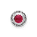 14k White Gold Diamond and .38 Ruby Cabochon Halo Chain Slide
