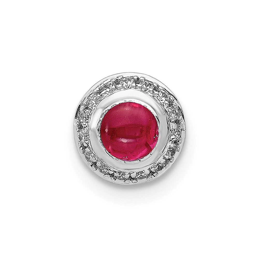 PM4030-RU-008-WA.jpg 14k White Gold Diamond and .38 Ruby Cabochon Halo Chain Slide - Image 1