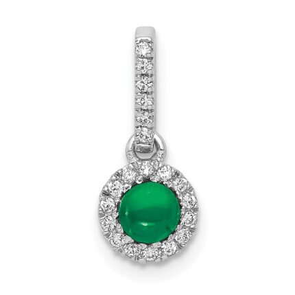 14k White Gold Diamond and Cabochon .47 Emerald Halo Pendant