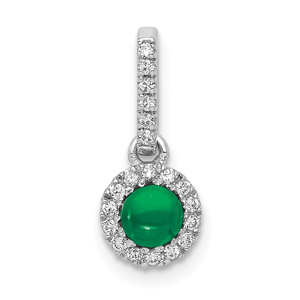 PM4031-EM-009-WA.jpg 14k White Gold Diamond and Cabochon .47 Emerald Halo Pendant - Image 1
