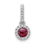 14k White Gold Diamond and 3.7mm Round Cabochon Garnet Halo Pendant