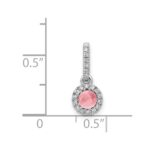 14k White Gold Diamond and 3.7mm Round Cabochon Pink Tourmaline Halo Pendant - Image 2