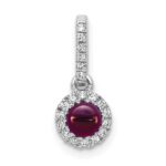 14k White Gold Diamond and 3.7mm Round Cabochon Rhodolite Garnet Halo Pendant