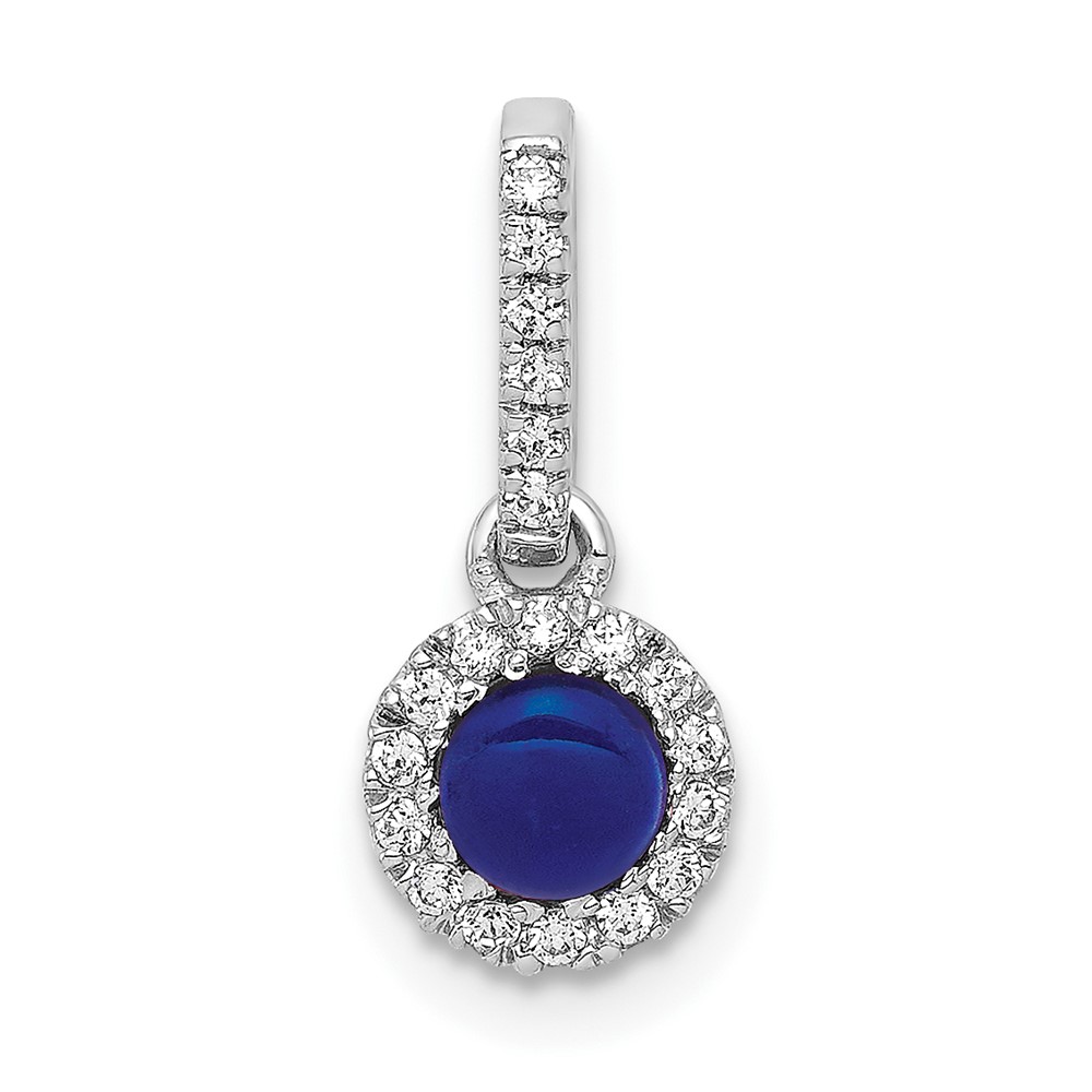 PM4031-SA-009-WA.jpg 14k White Gold Diamond and Cabochon .47 Sapphire Halo Pendant - Image 1