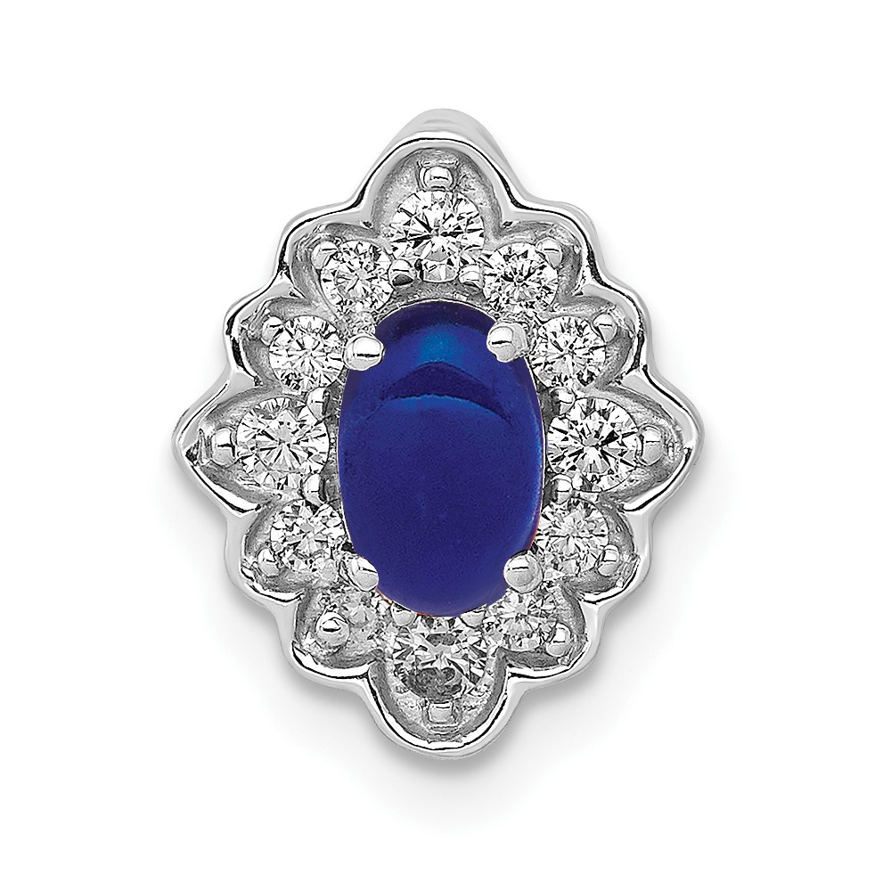 PM4033-SA-020-WA.jpg 14k White Gold Diamond and Oval Cabochon Sapphire Fancy Vintage Chain Slide - Image 1